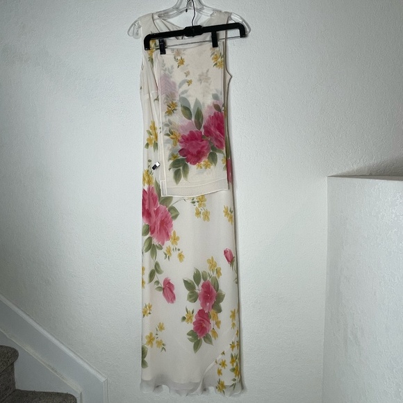 Ann Taylor 100% Silk Maxi Floral Sleeveless Dress w/ Shawl Y2K Sz 6 Multicolor - Picture 3 of 13